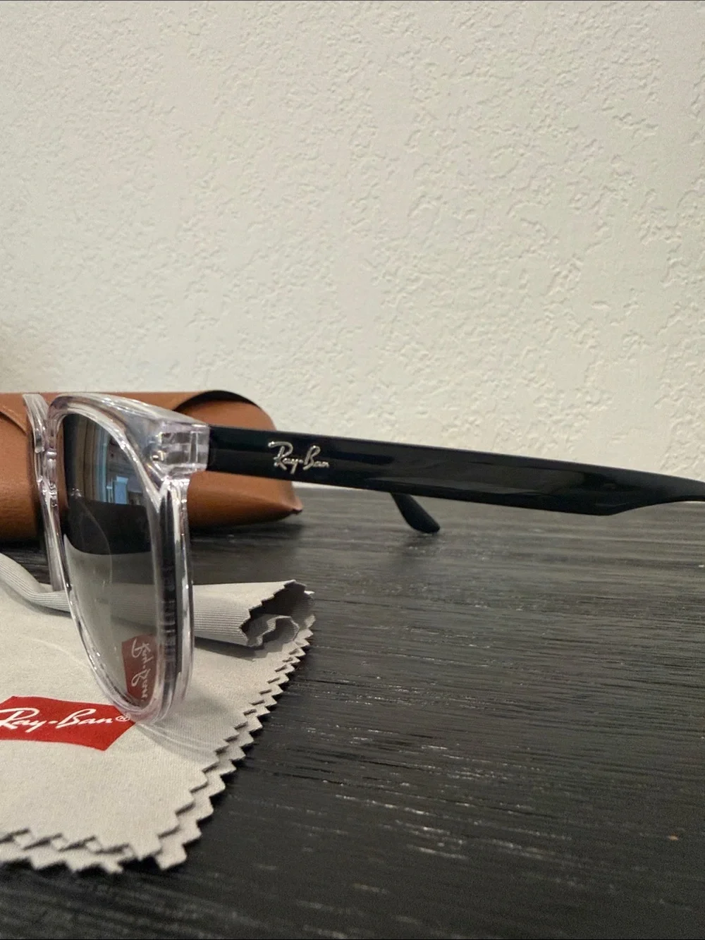 RB4378 Ray-Ban Sunglasses Polished Transparent Grey Gradient Lens w/ Brown Case